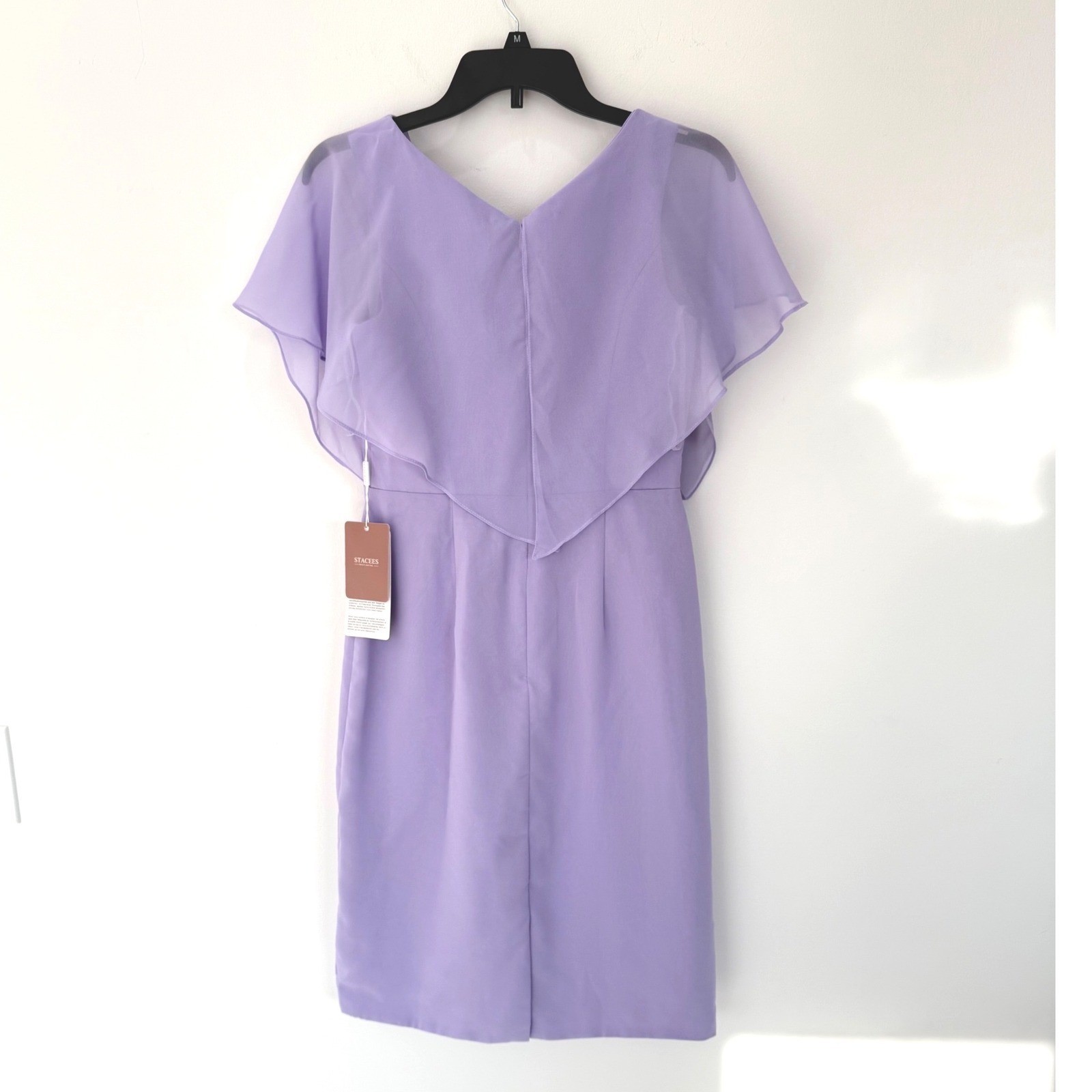 NWT STACEES Lilac Chiffon Draped Midi Dress Wedding Guest size 0 Mother Of Bride