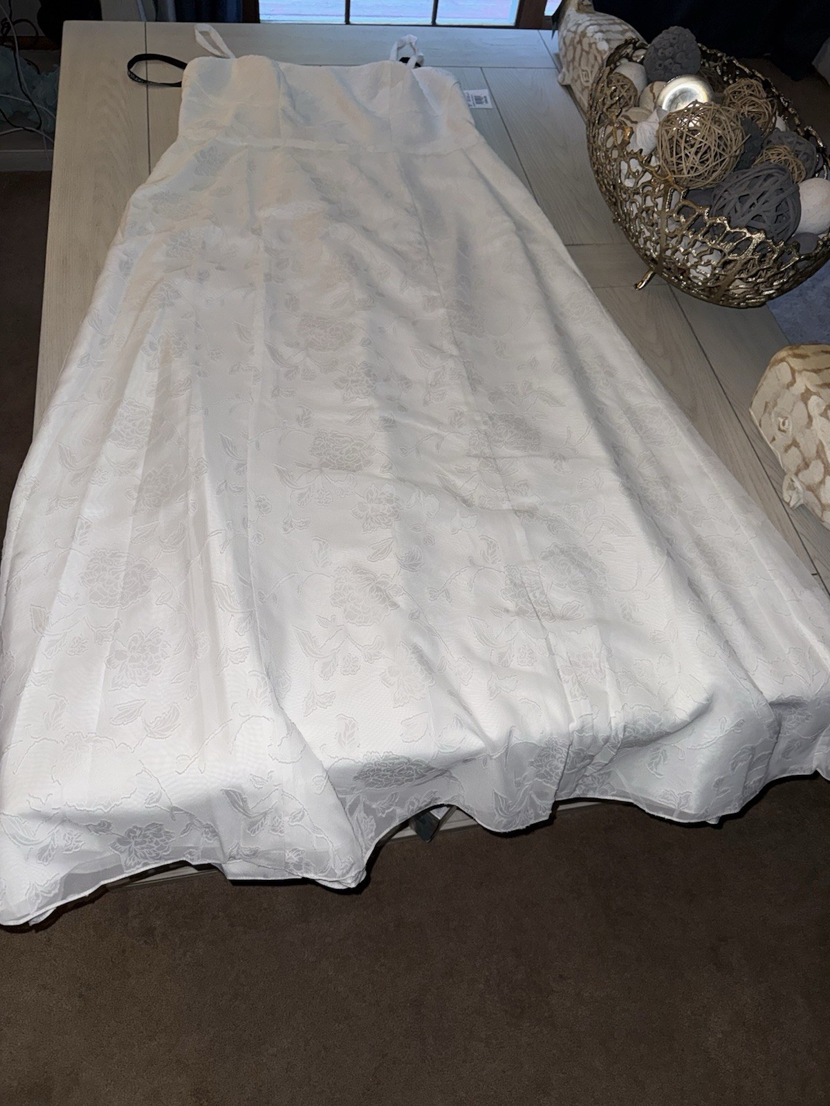 David’s Bridal Soft White Spaghetti Strap Jacquard A-Line Dress 18W NWT