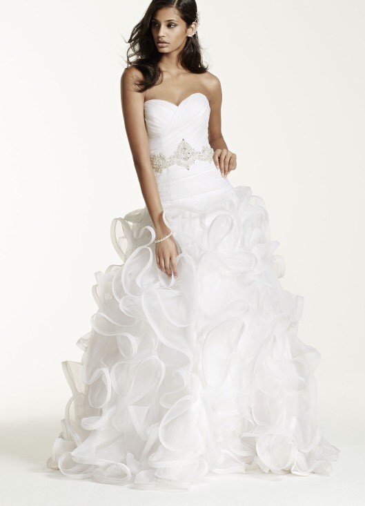 David’s Bridal Galina Signature 8 Petite White Organza Bridal Gown Wedding Dress
