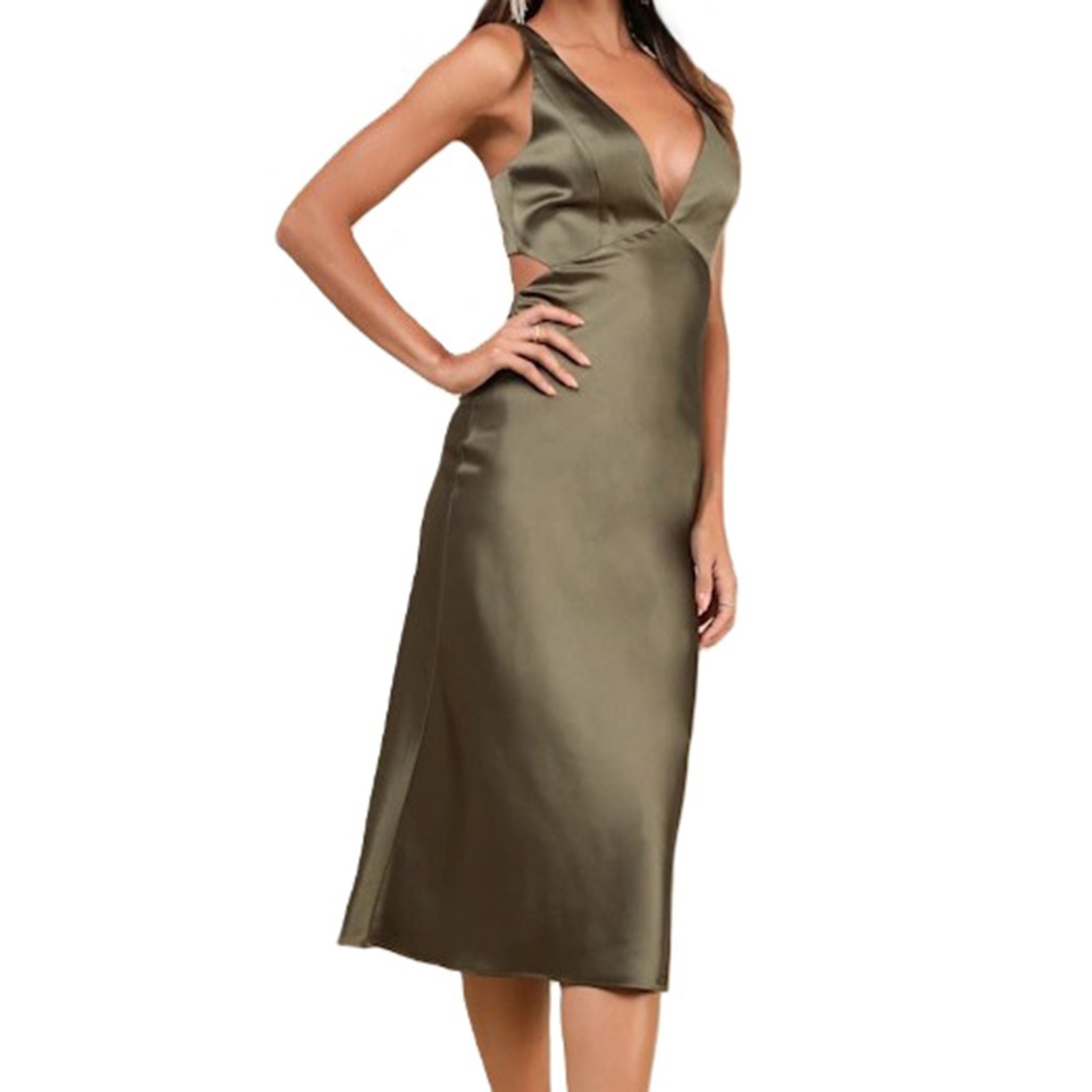 Lulus Unmatched Elegance Olive Satin Feel Sleeveless Mini Dress Small NWT