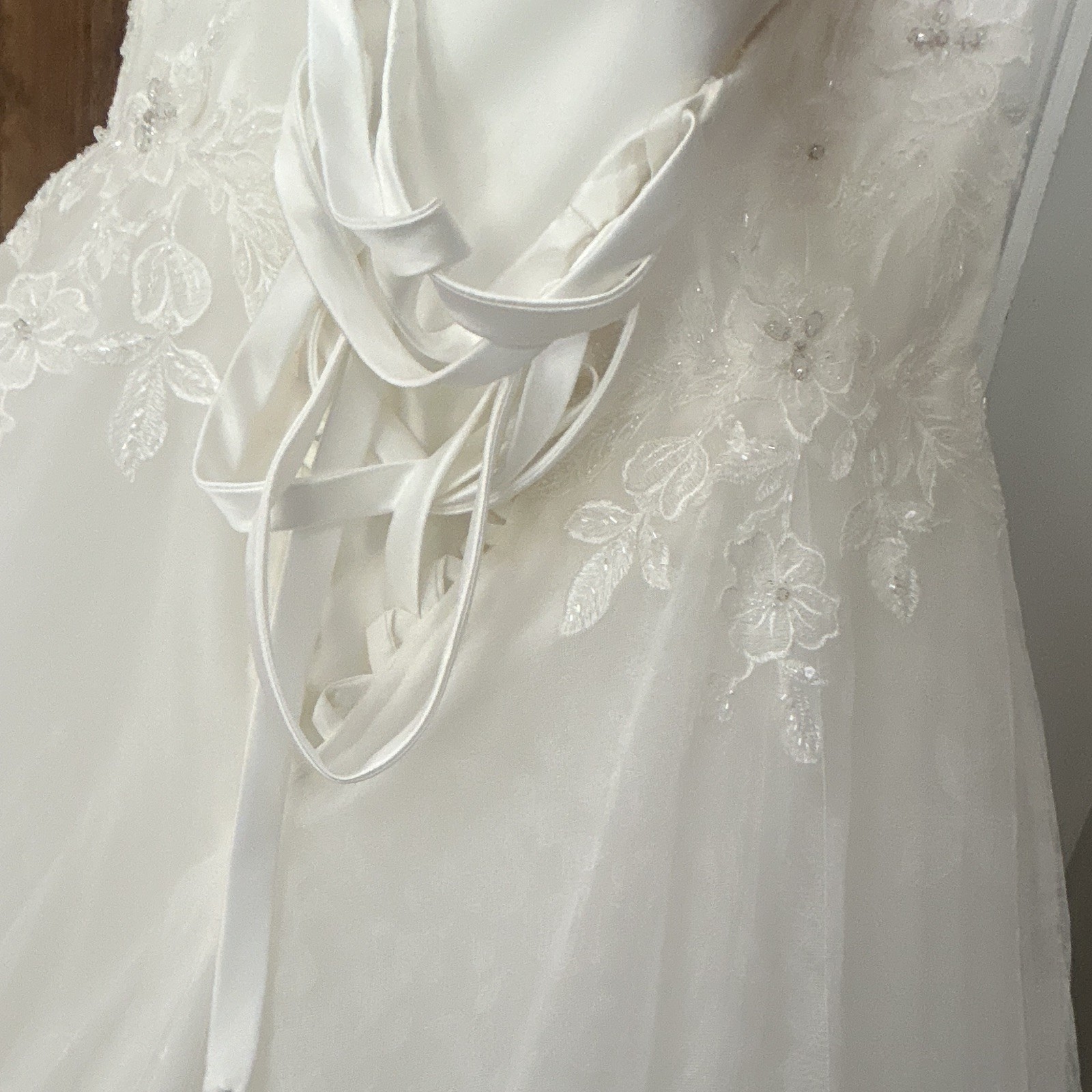 White Strapless Lace Bodice Ball Gown Wedding Dress Full-Length Corset Back