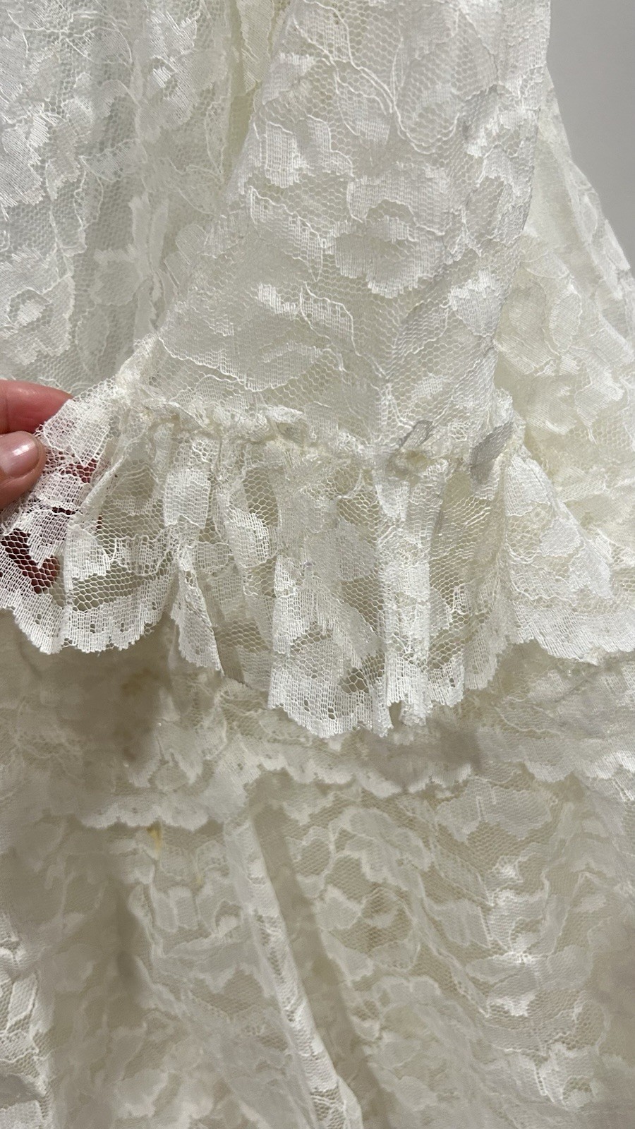 Ivory Lace Long Sleeve High Neck A-Line Wedding Dress with Beading and Ruffles