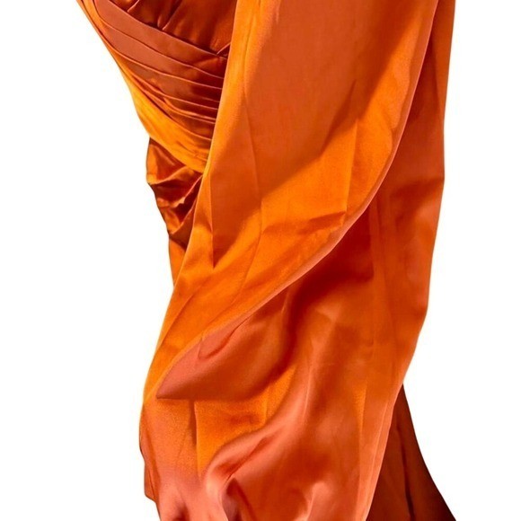 Formal Copper Satin dress with rouching in the front, lace up back, lined,16