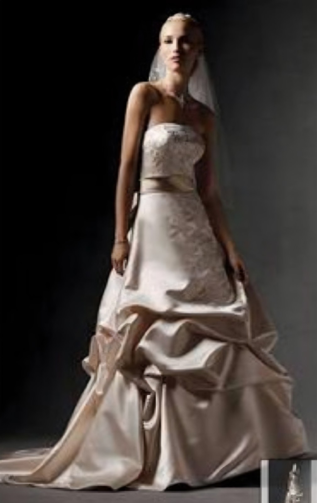 NWT Oleg Cassini Strapless Satin Pick-Up Wedding Gown Size 16 Champagne Color