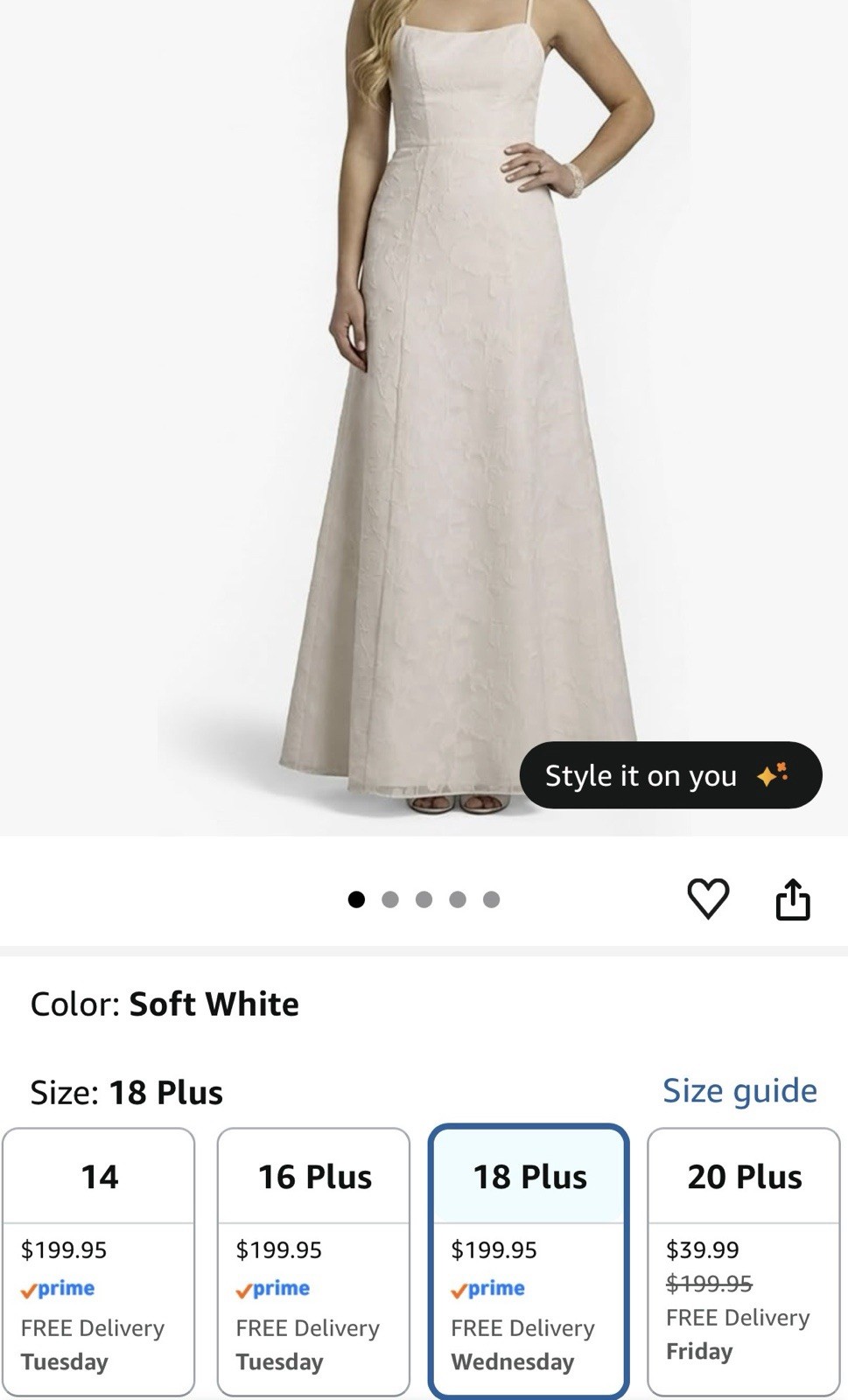 David’s Bridal Soft White Spaghetti Strap Jacquard A-Line Dress 18W NWT