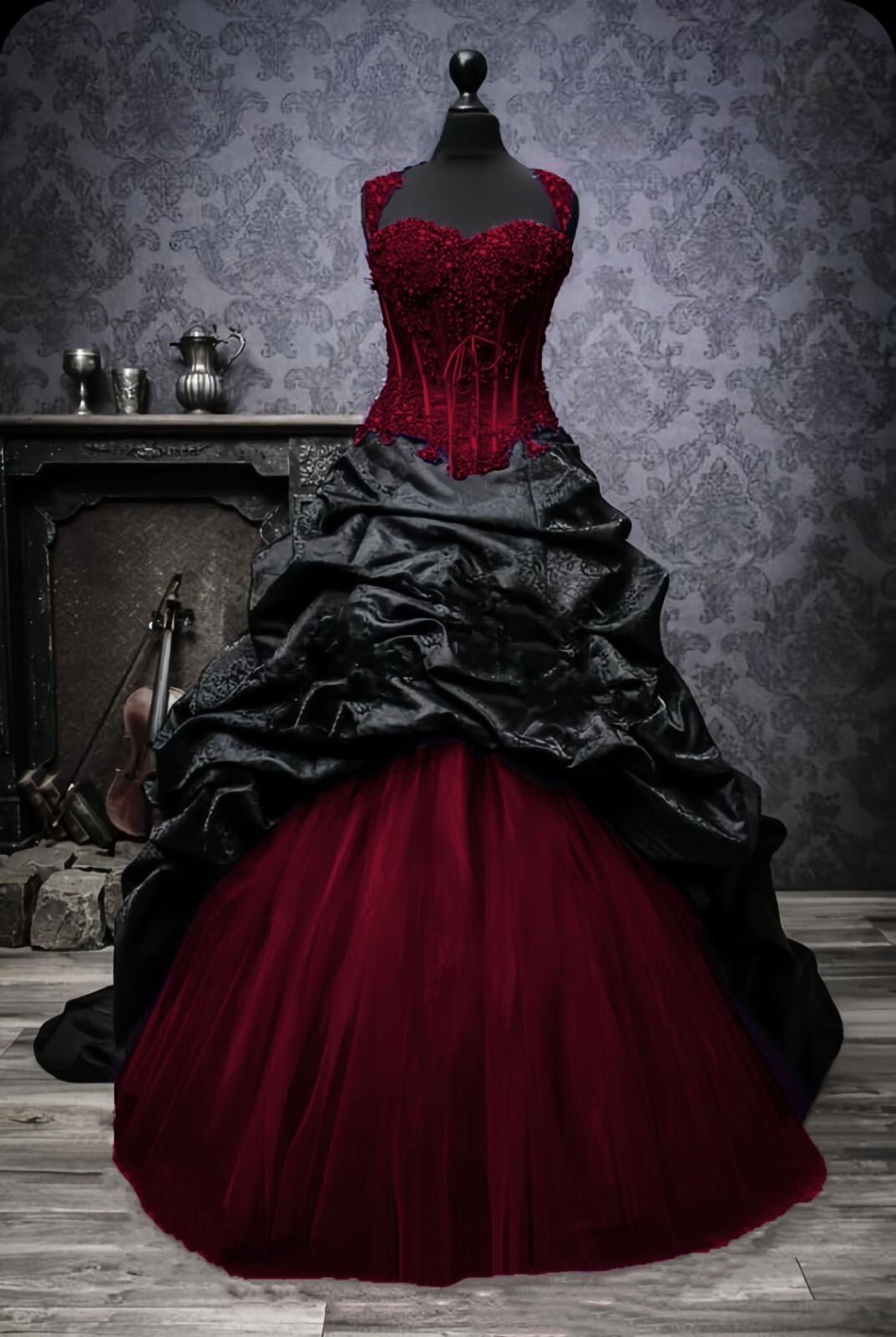 Vintage Gothic Wedding Dresses Victorian Black Jacquard Taffeta 1960s Ball Gowns