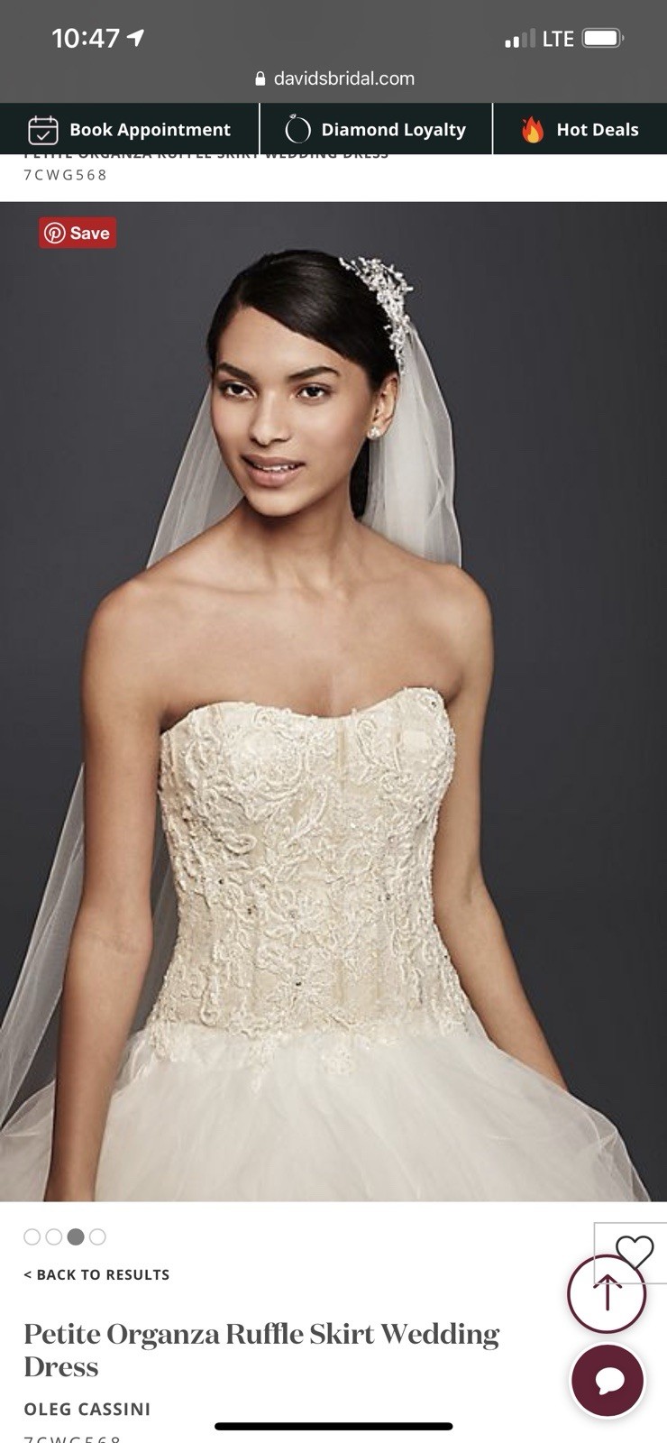 Oleg Cassini Organza Ruffle Embroidery Ball Gown Wedding Dress Ivory 7CWG568