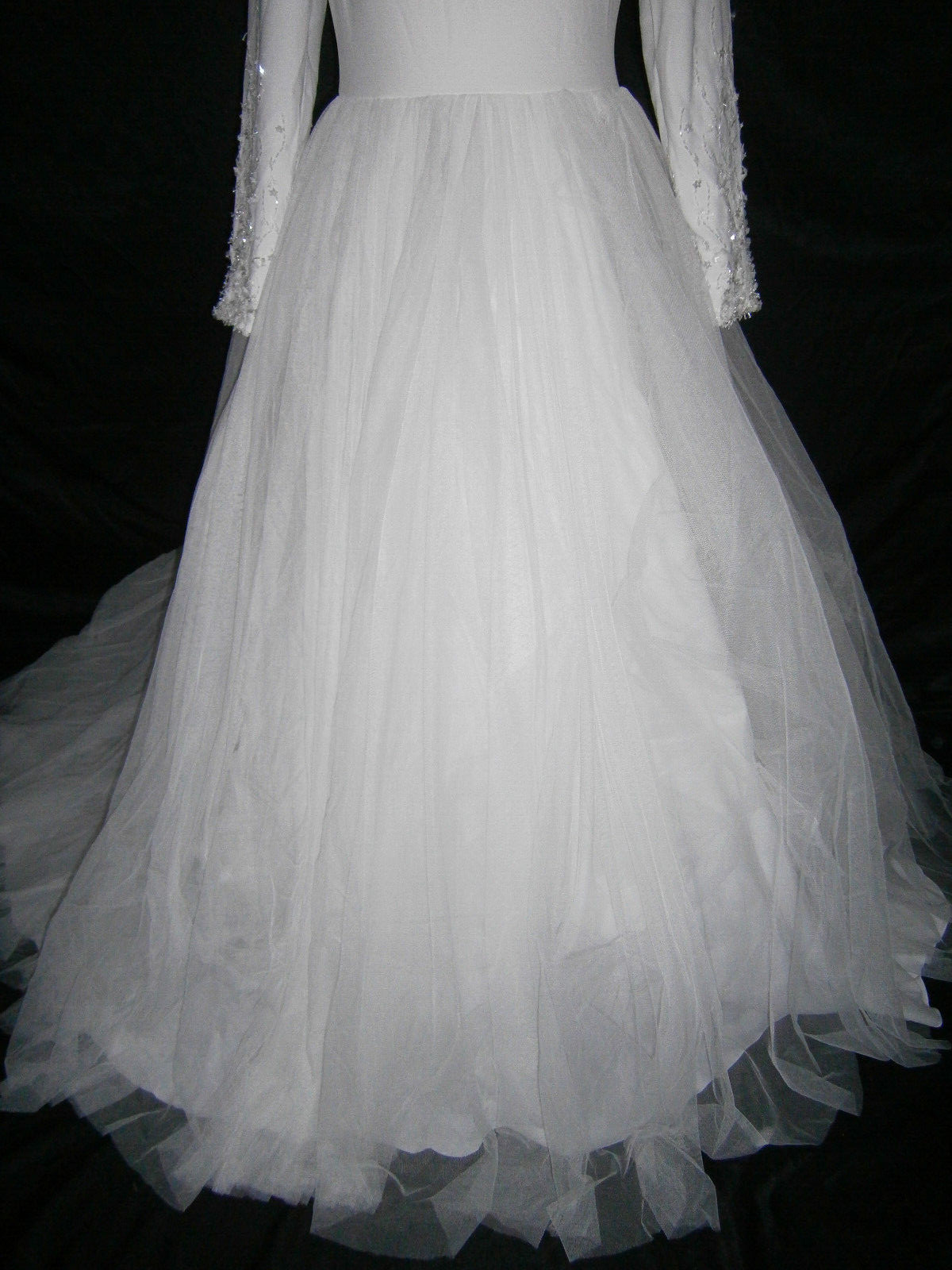 La Sposa Laurus Wedding Dress 12 White Crepe Tulle Sleeves Beaded Plunging V