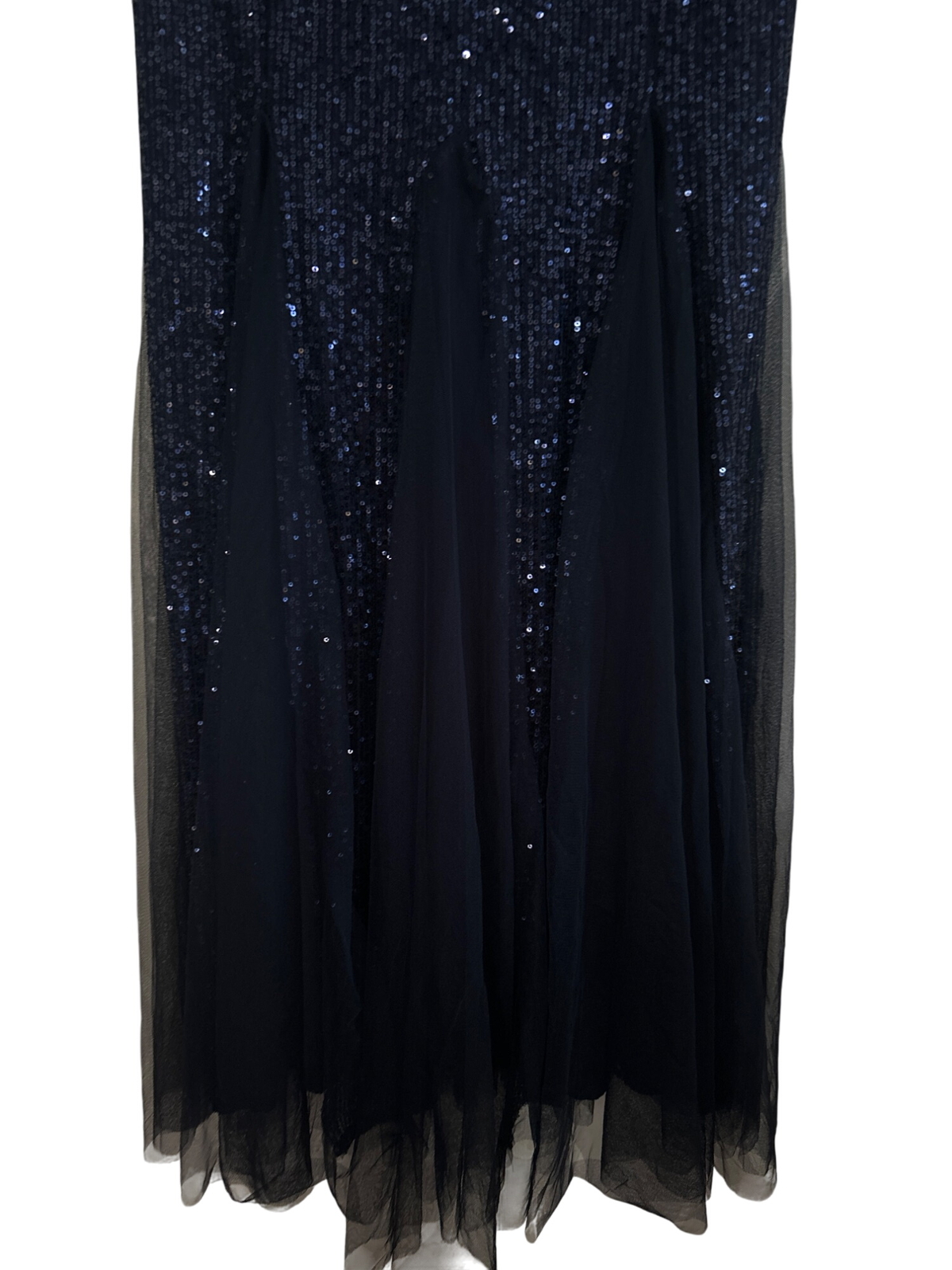 AARFAR Navy Blue Sequin Tulle Gown 2XL Sleeveless V-Neck Full-Length RUNS SMALL