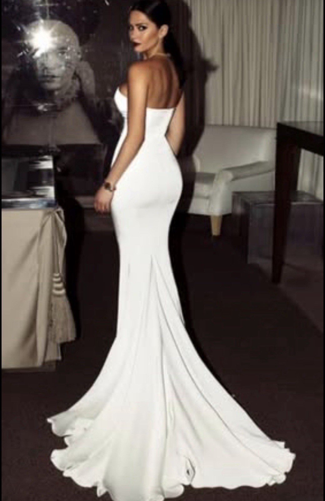White Bridal Strapless Formal Gown By Abyss by Abby Cavalli Wedding Dress S