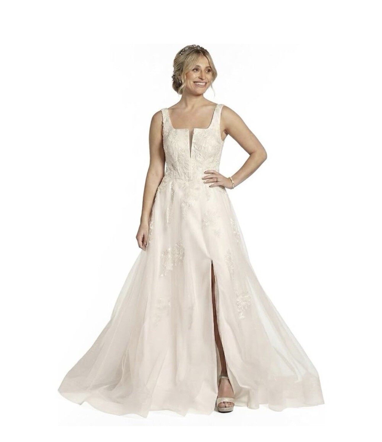 David’s Bridal DB Studio Square Neck Tulle Lace Ball Gown Wedding Dress