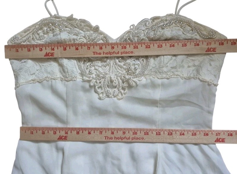 Vintage 80s 90s Jessica McClintock Dress Gown Tiered Lace Pearls Bridal Sz 14