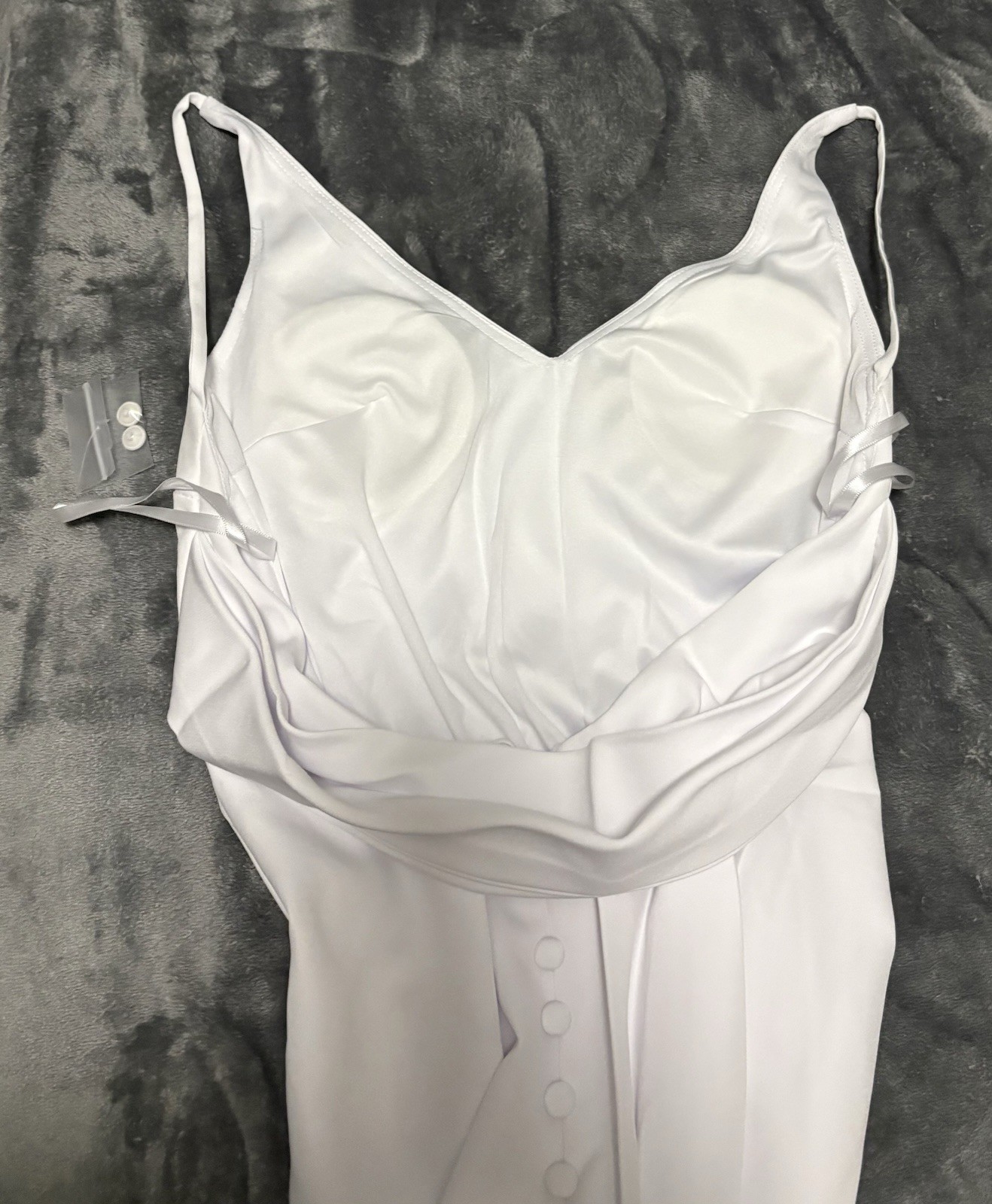 Wedding Dress A Line Mermaid Spaghetti Straps Backless Full Length Train Size 2