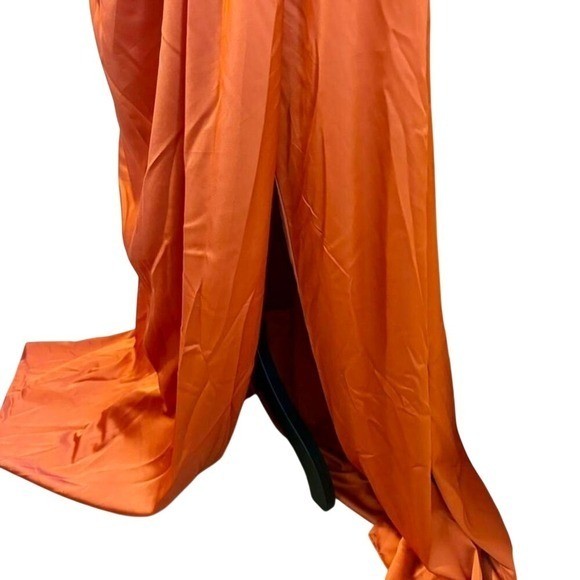 Formal Copper Satin dress with rouching in the front, lace up back, lined,16