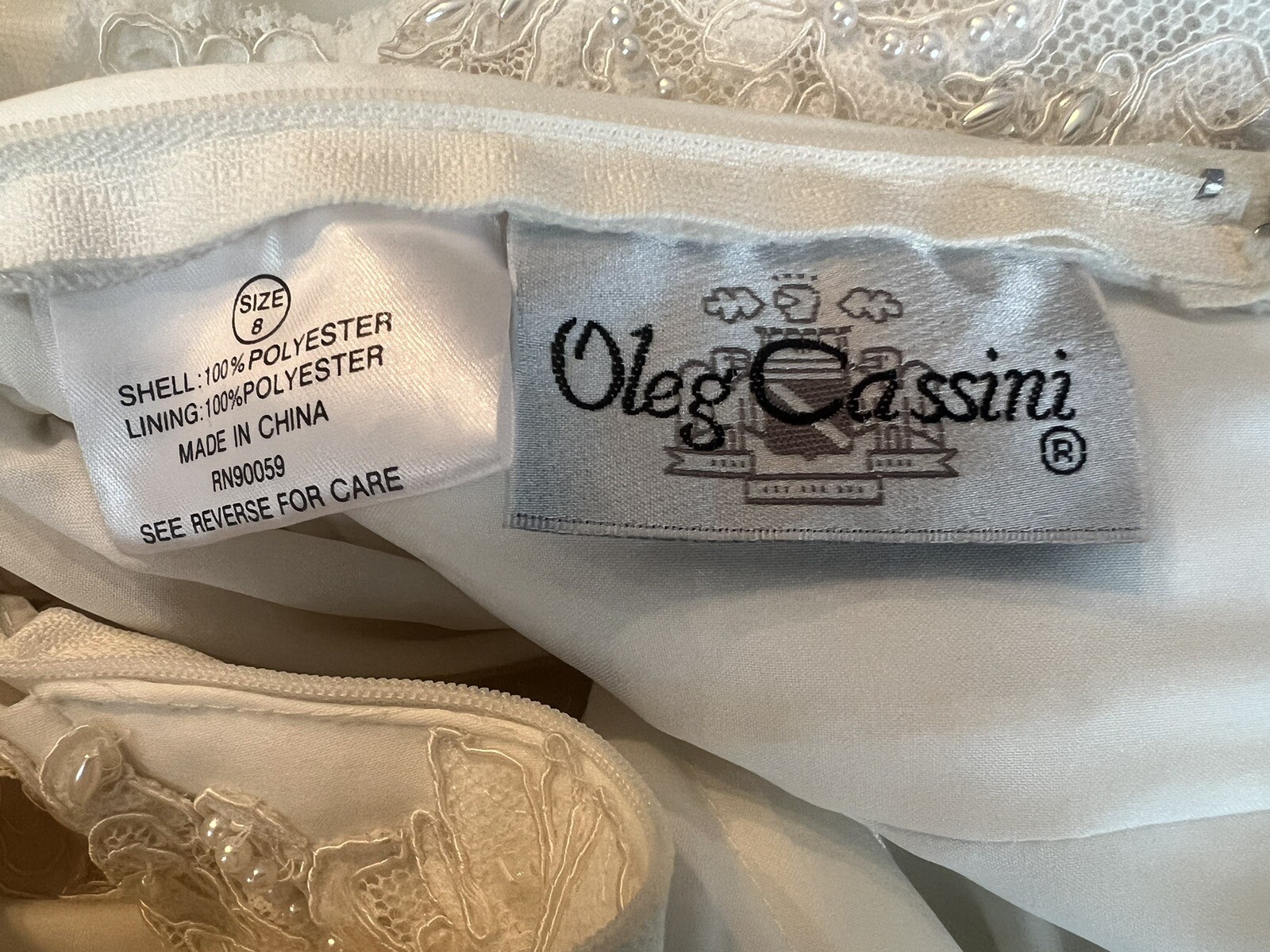 Oleg Cassini Wedding Dress Size 8 Off White Beaded Bodice Long Sleeves Trumpet