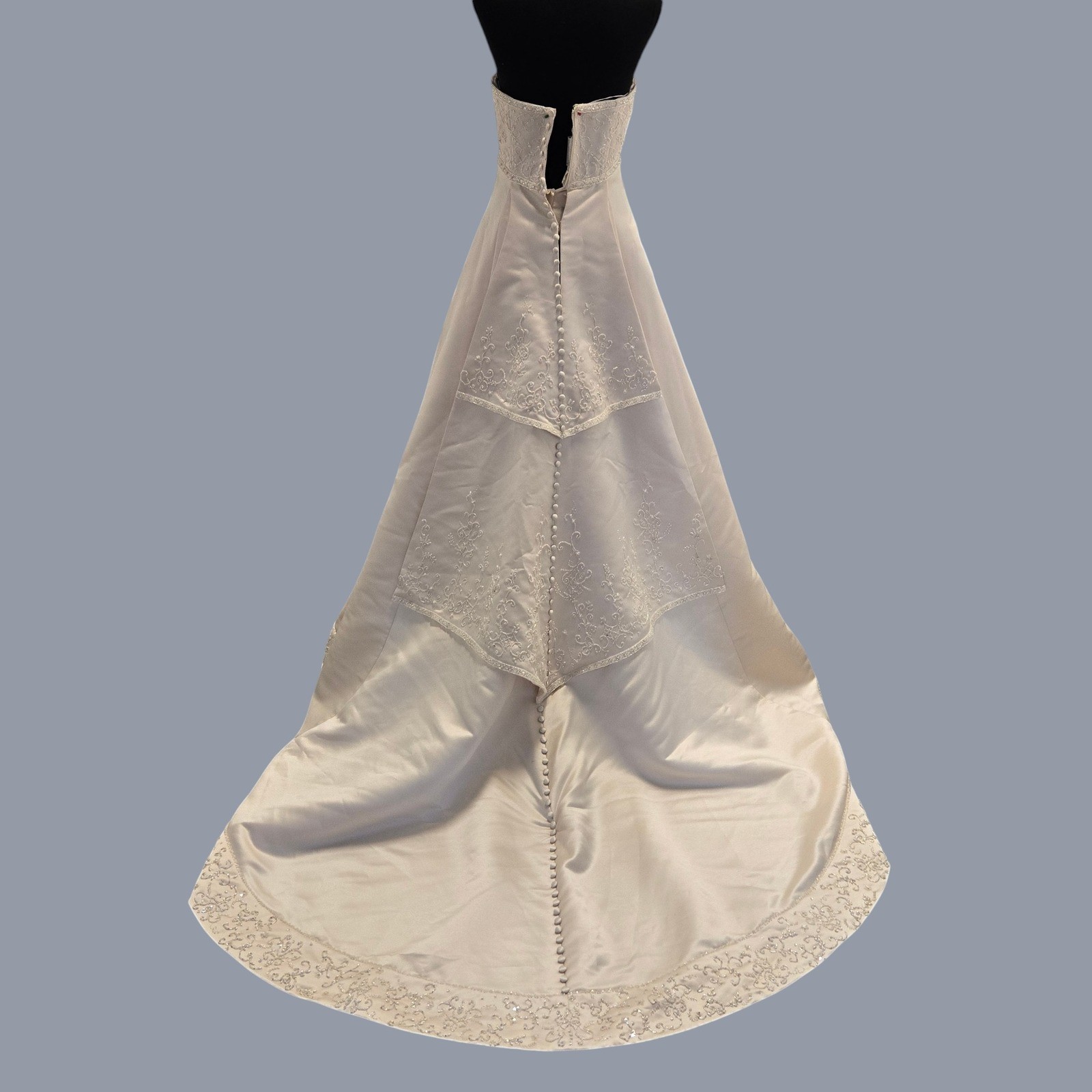 Mori Lee Champagne Satin Beaded Strapless Wedding Dress Gown Train Size 4 Used
