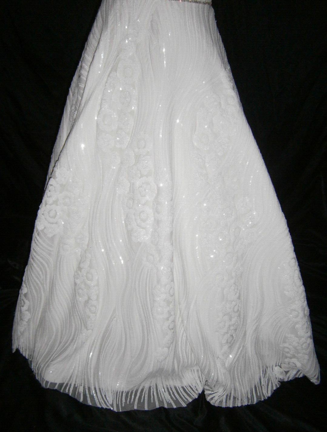 Ashley & Justin Wedding Dress 12 Ivory A-Line Tulle White Sequins Crystals WOW