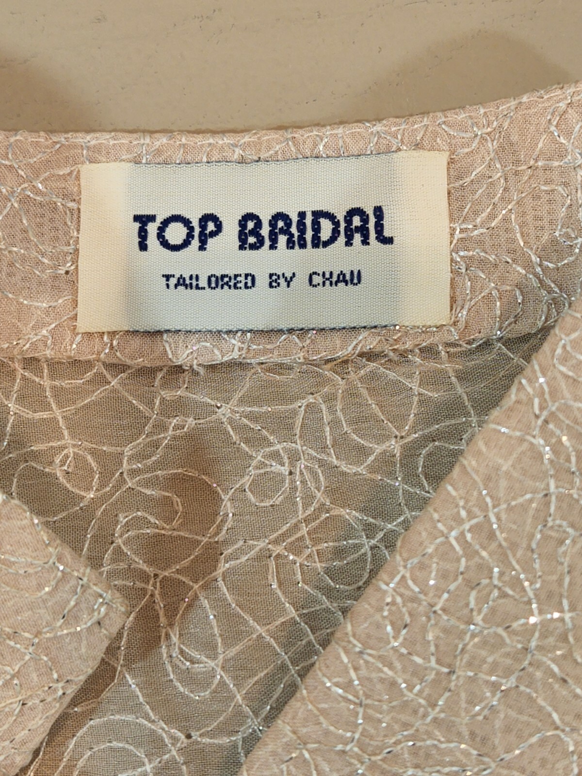 Top Bridal Taylored by Chau Dress Top Shirt Sheer Button Beige Wedding Formal 14