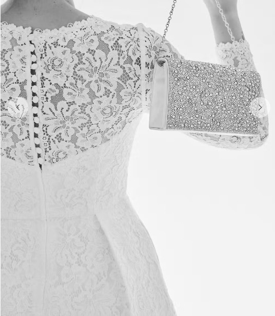 David’s Bridal White Lace Mini Dress Long Sleeve Pleated Wedding Dress Size 4