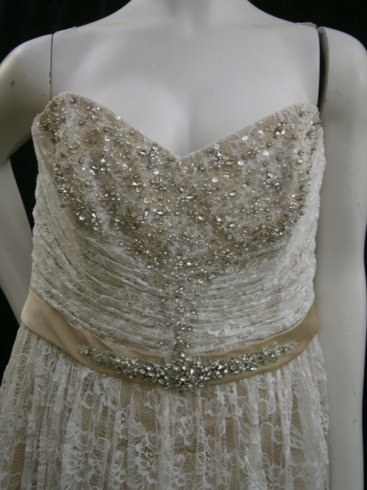 Ambiance Adela 16 Wedding Gown Dress Sample Ivory Champagne Lace Belt Beaded NWT