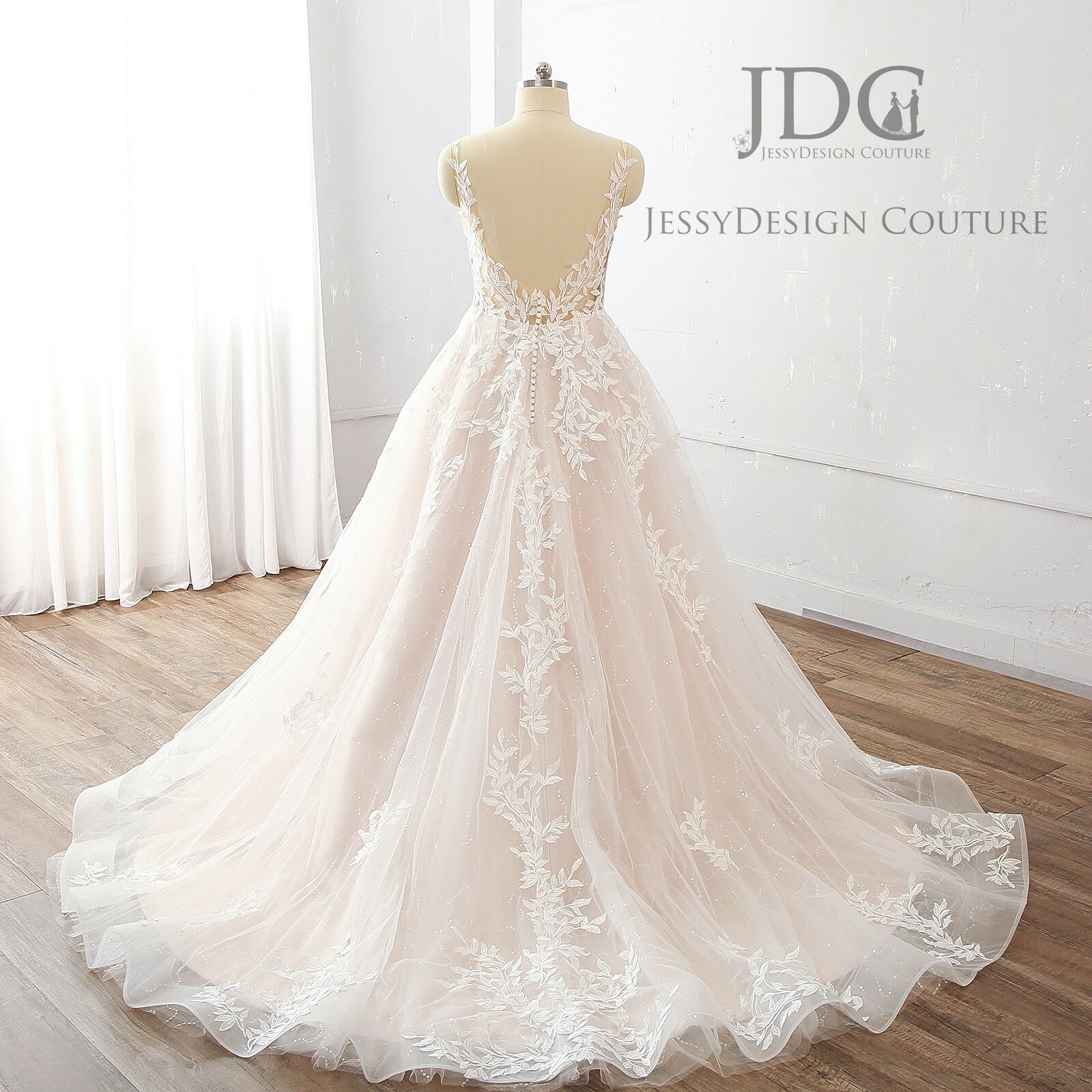 Top Quality Sequins Lace Wedding Dress Bridal Gown 4-28W Plus Blush Backless