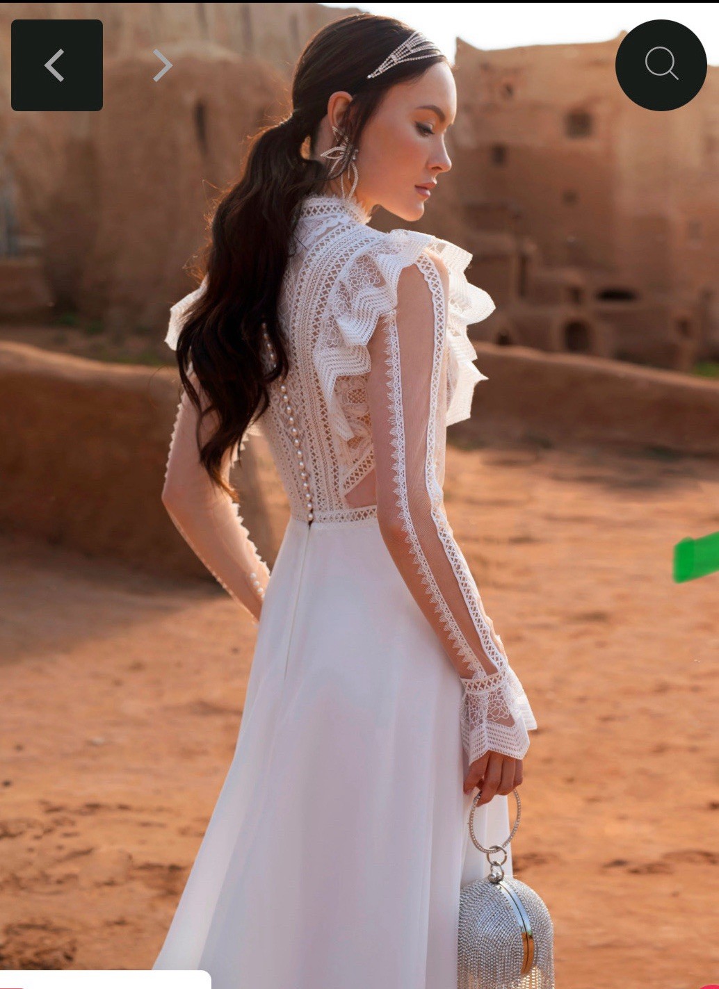 HAREM’s Boho A-Line Lace Wedding Gown Long Sleeve High Neck Train EU40