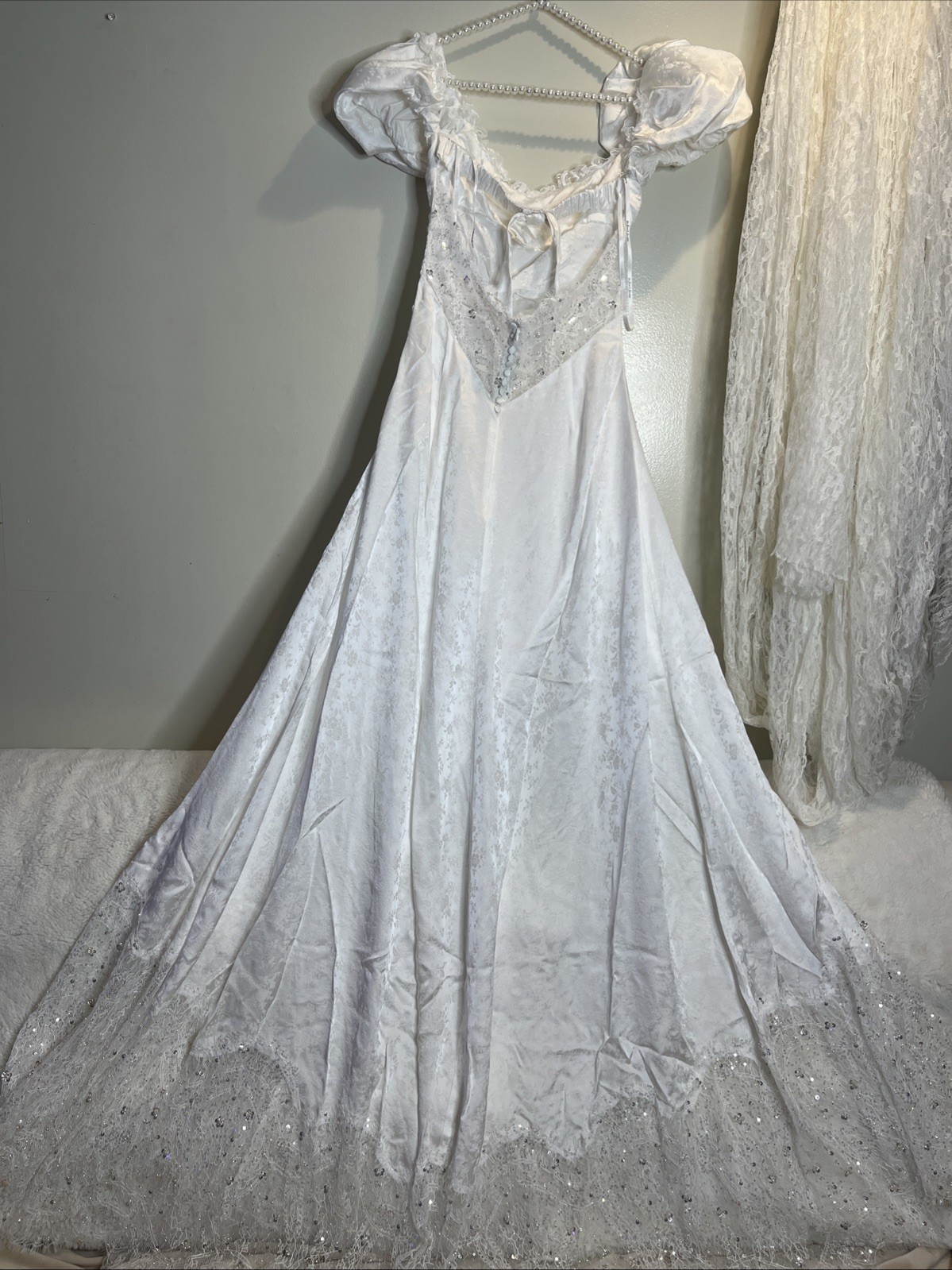 For Love & Lemons Aurelia Jacquard Embellished Silk Lace Vintage Wedding Gown 8