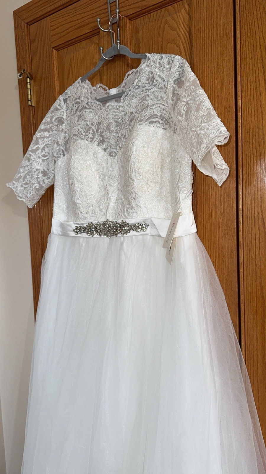 Bride Wedding Dress Plus Size 14W Modern Mingda Embellished Lace White Gown -NWT