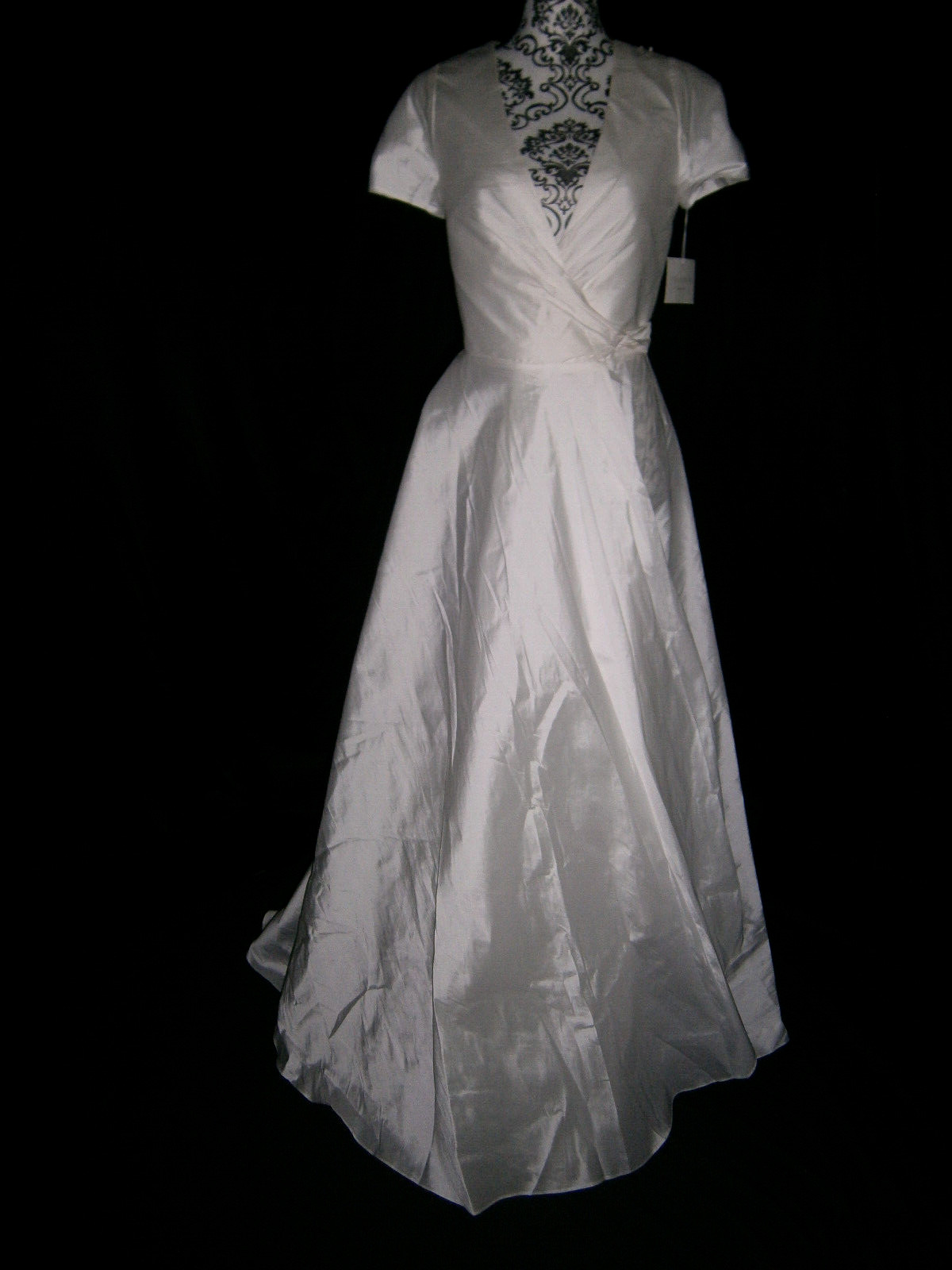 Nouvelle Amsale Wedding Dress 10 Pearl Wrap Satin Illusion Back Roses Modern