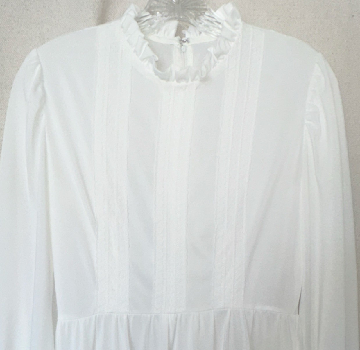 Modest White Long Sleeve Wedding Dress High Neck Empire Maxi LDS Temple Small