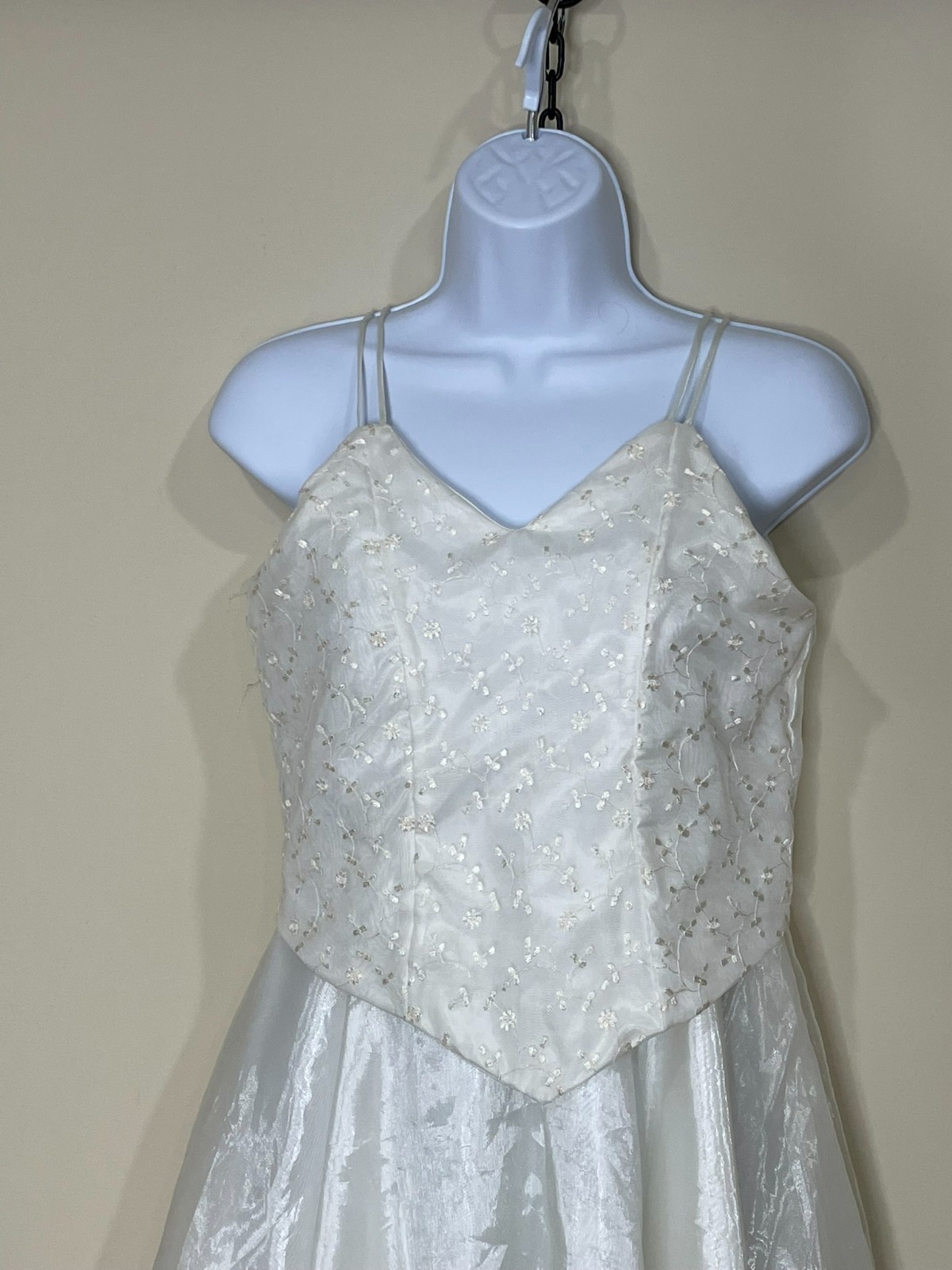 Vintage 90s Y2K Size 0/2 Wedding Dress Tea Length Teen Ivory White Basque Waist