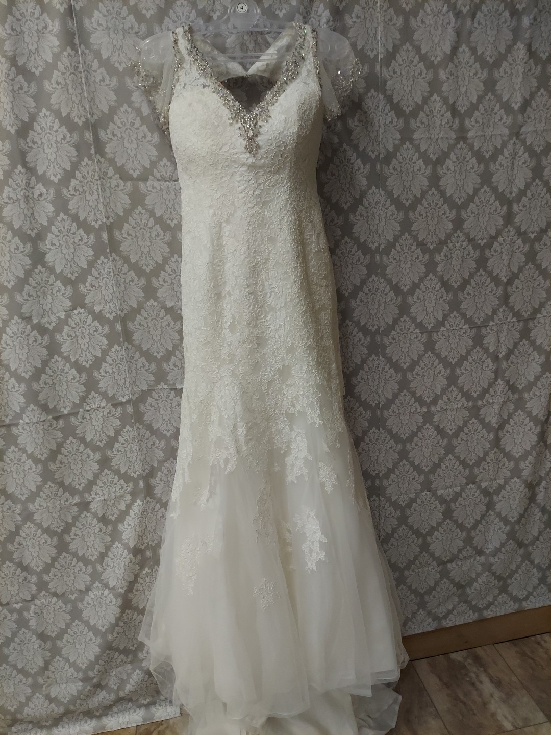 **Mori Lee Full Lace Lt Ivory Beaded Top Optional Sleeve wedding gown**