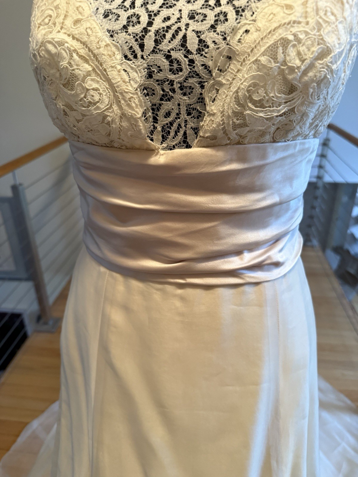 AMSALE Bali S (4) Ivory A-Line Organza Silk Lace Bralette Wedding Dress