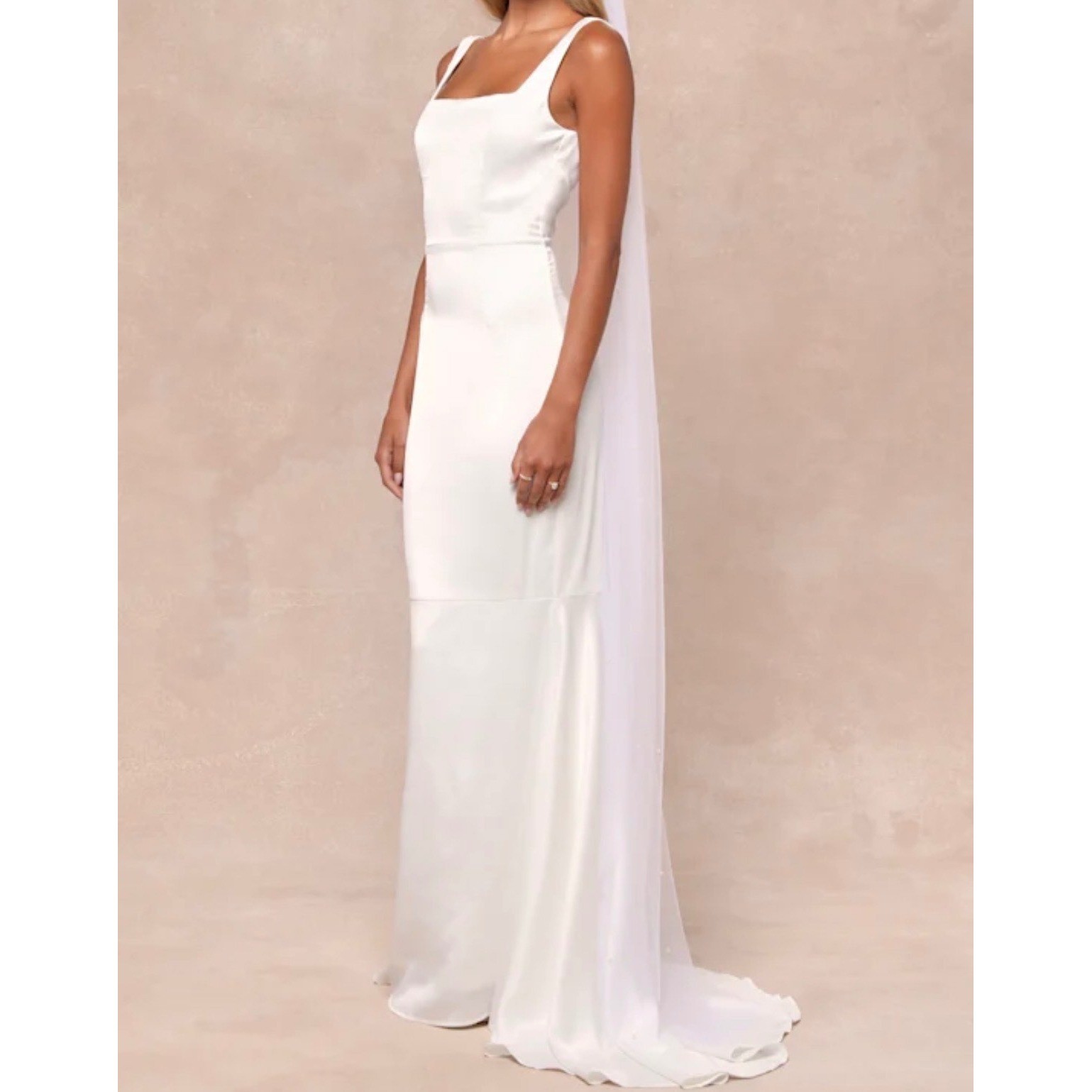 Lulus Luxe Loveliness White Satin Backless Mermaid Maxi Dress Bridal Gown M NEW