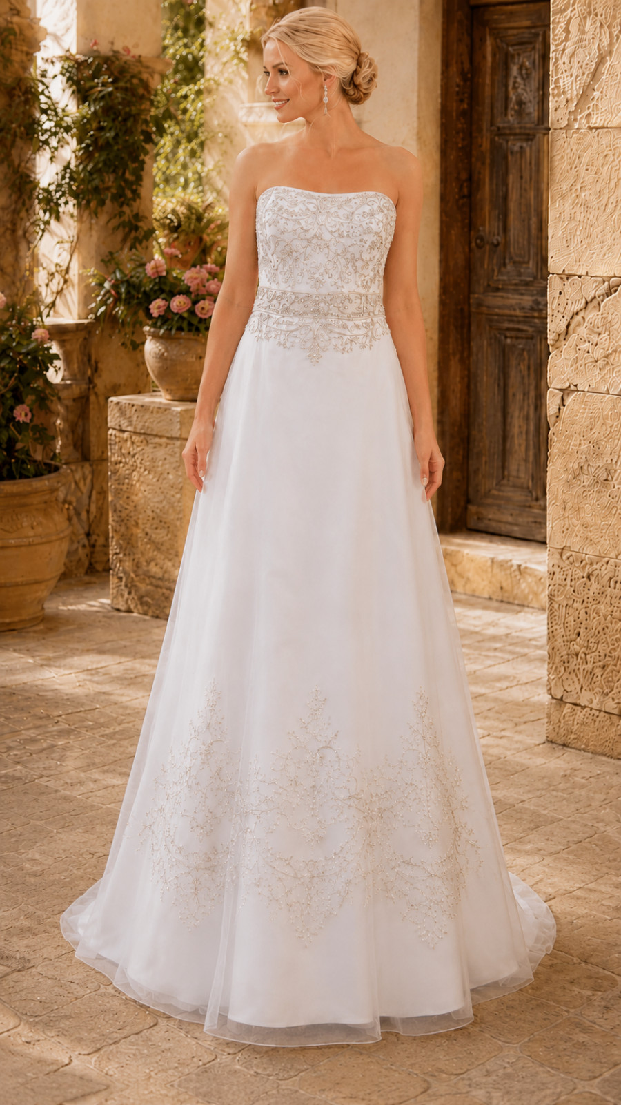 Casablanca Wedding Dress Ball Gown 16-18 White Taffeta Beaded Champagne Elegant