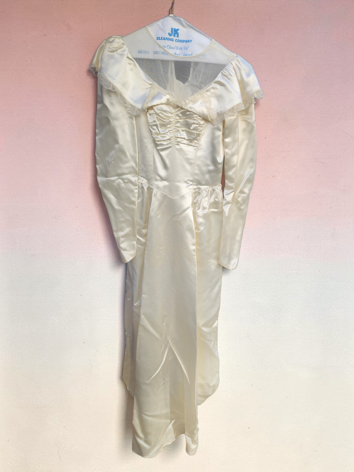 Vintage 1940s Professional Stored Satin Wedding Dress with Train, Unbranded