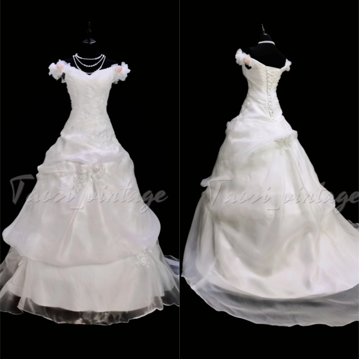 Vintage Princess White Ruffles Wedding Dresses witn Pink Flowers Bridal Gowns