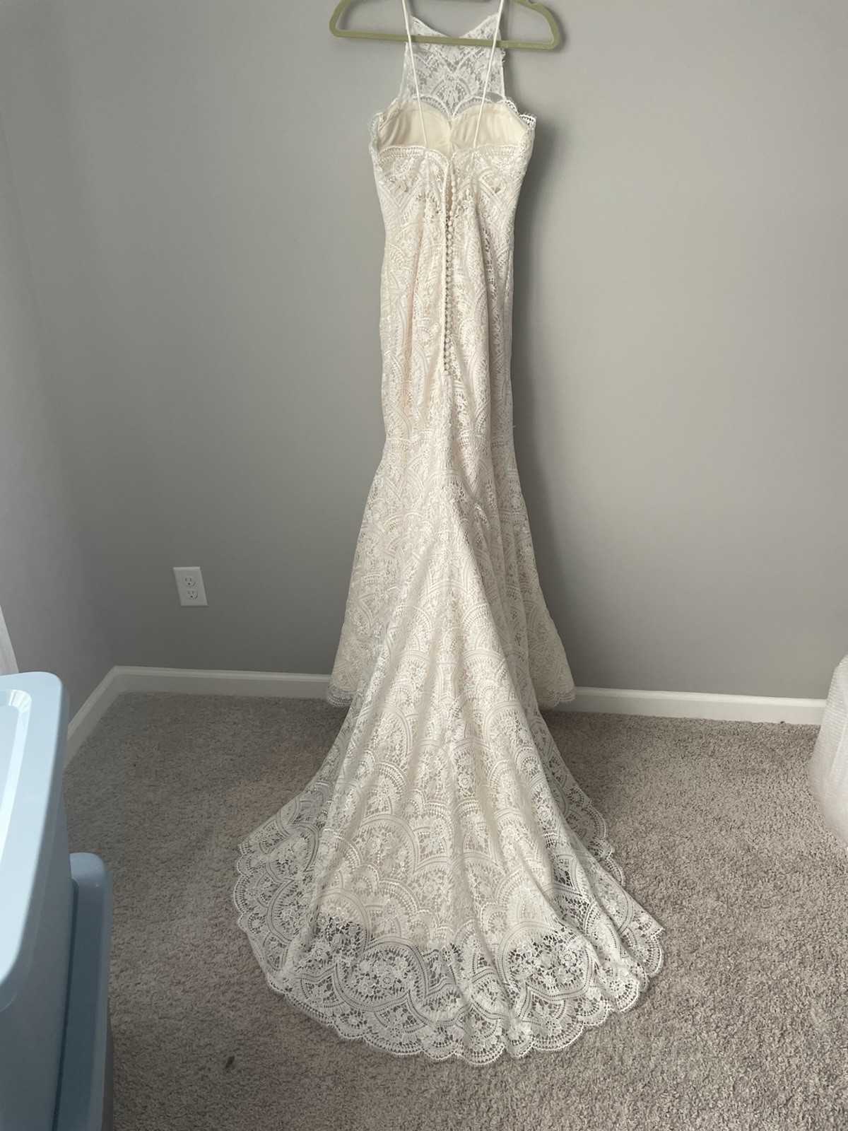 Ivory Lace Wedding Dress High Neck Thin Strap Backless Beach Boho Cottagecore