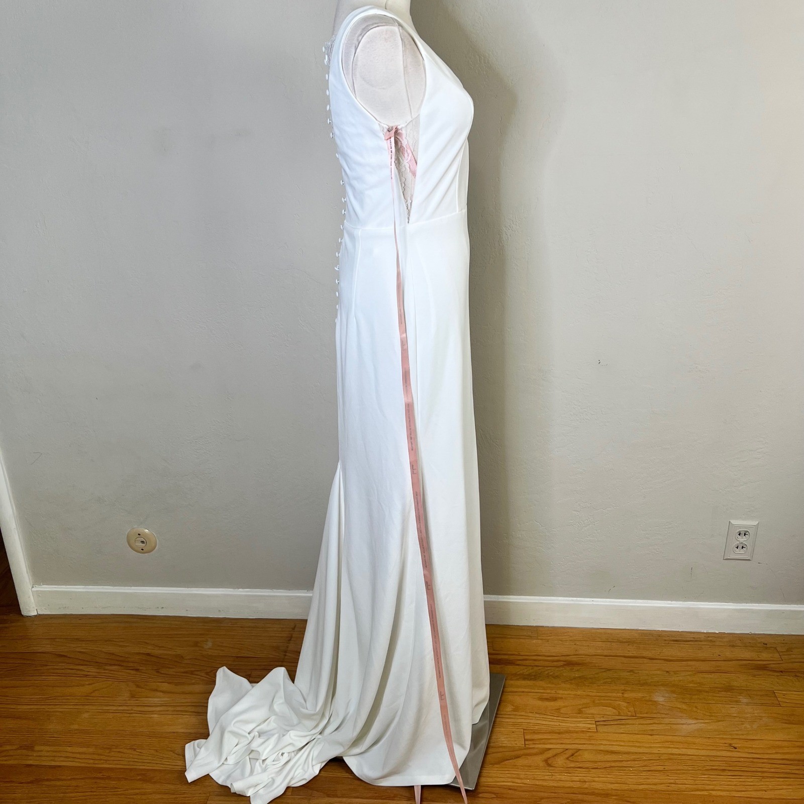 Lulus Wedding Dress White Lace Maxi Size Small New V-Neck Train Mermaid Buttons