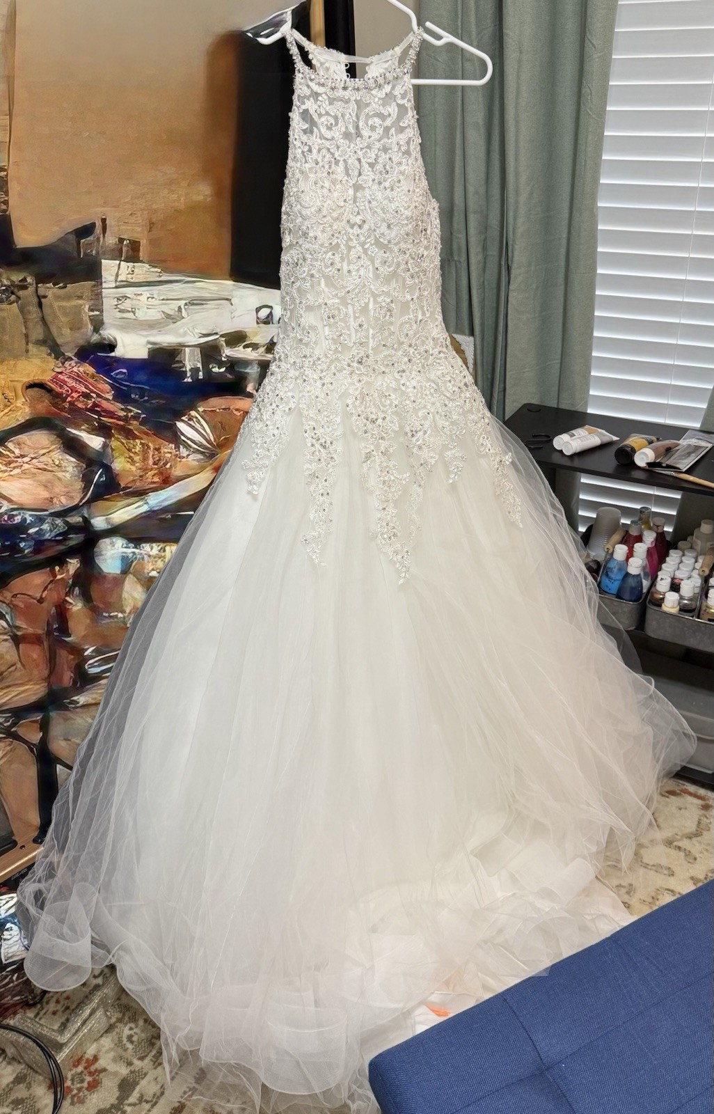 Madeline Gardner Morilee Ivory Wedding Dress Halter Top With Trail Size 6