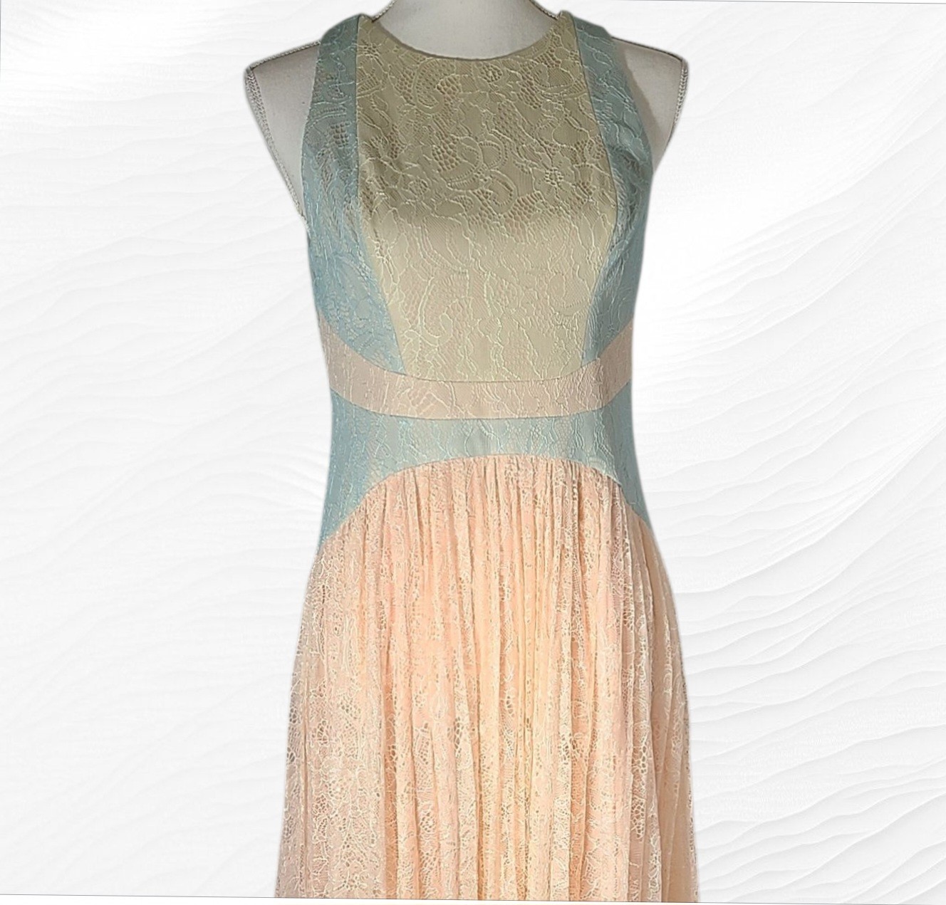 Adrianna Papell Halter Neck Sleeveless Ruched Lace Dress Apricot Multi Size 10