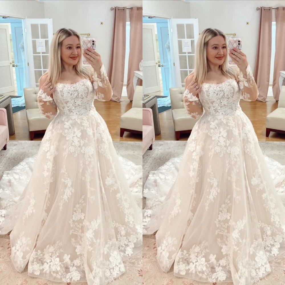 Boho Wedding Dresses Off Shoulder Lace Appliques A Line Sweep Train Bridal Gown