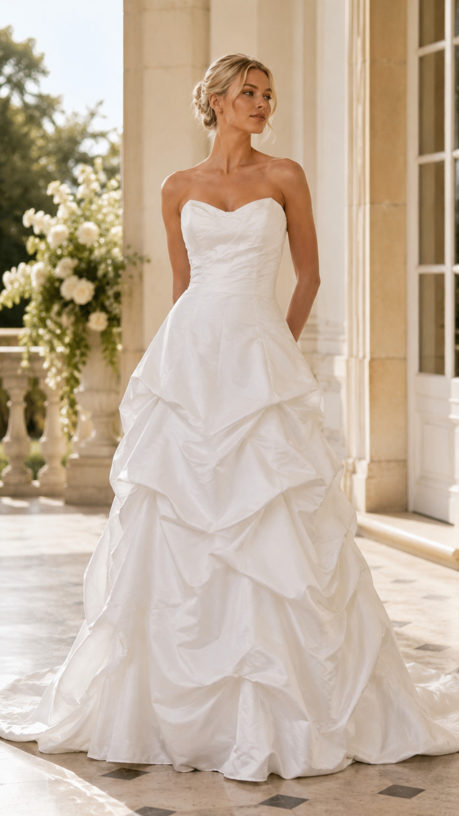 DaVinci Wedding Dress 12-14 Off-White Strapless Draped Satin Elegant