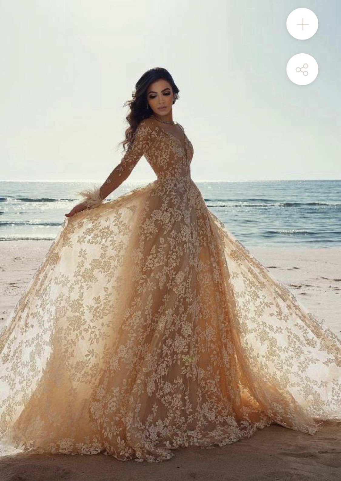 White Ballbella Lace Beach Wedding Dress Long Sleeve V-Neck A-Line Zipper 14