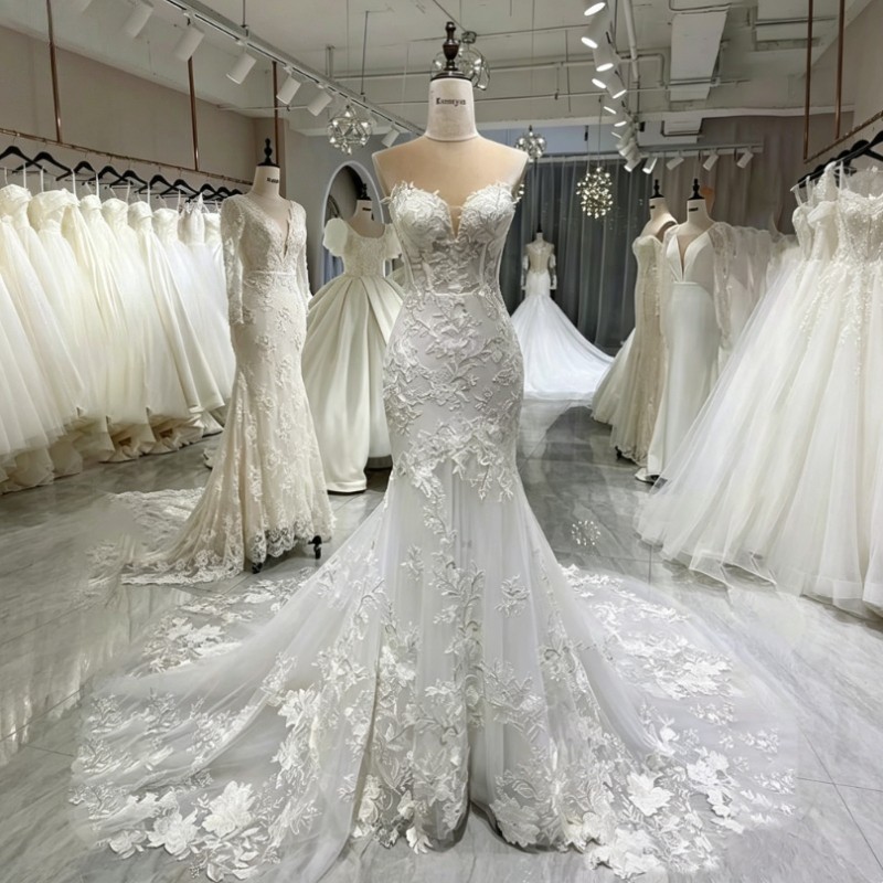 Gorgeous Mermaid Lace Applique Wedding Dresses Sweetheart Beach Bridal Gowns