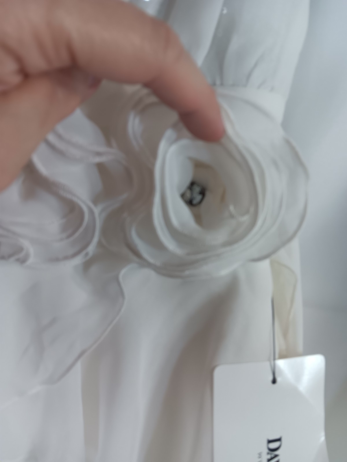 David’s Bridal Ivory Ruffle High Low Sequin Strapless Wedding Dress Women 4 NWT