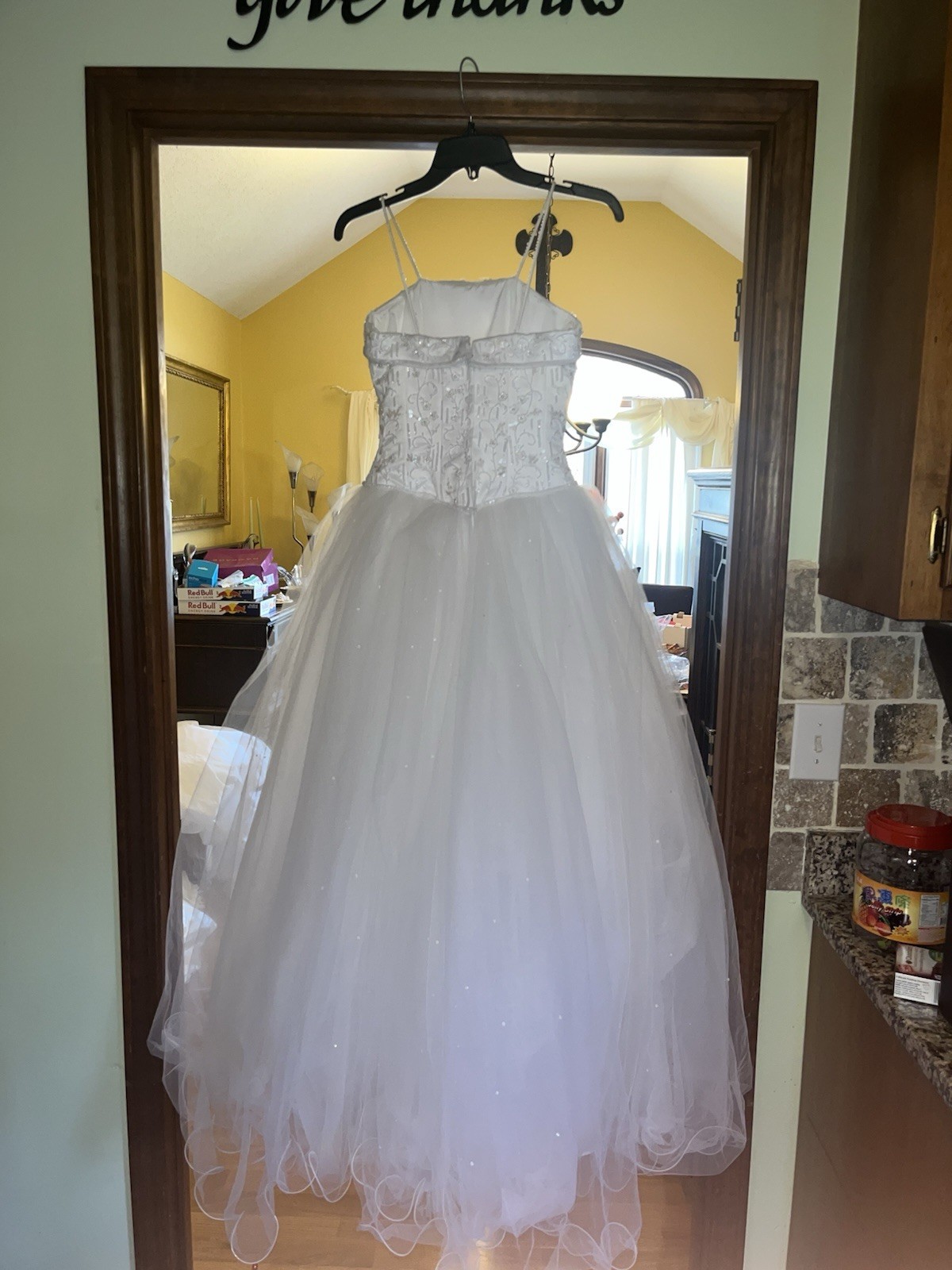 Michelangelo Wedding Dress Beaded and Sequin Straps Tulle Beaded Bodice Size 2
