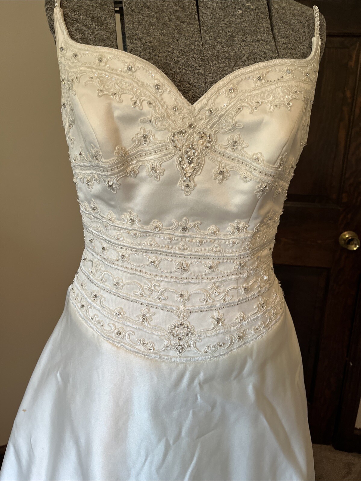 Wedding Dress Bridal Exquisite Off-white Crystal Beading Straps Sz M