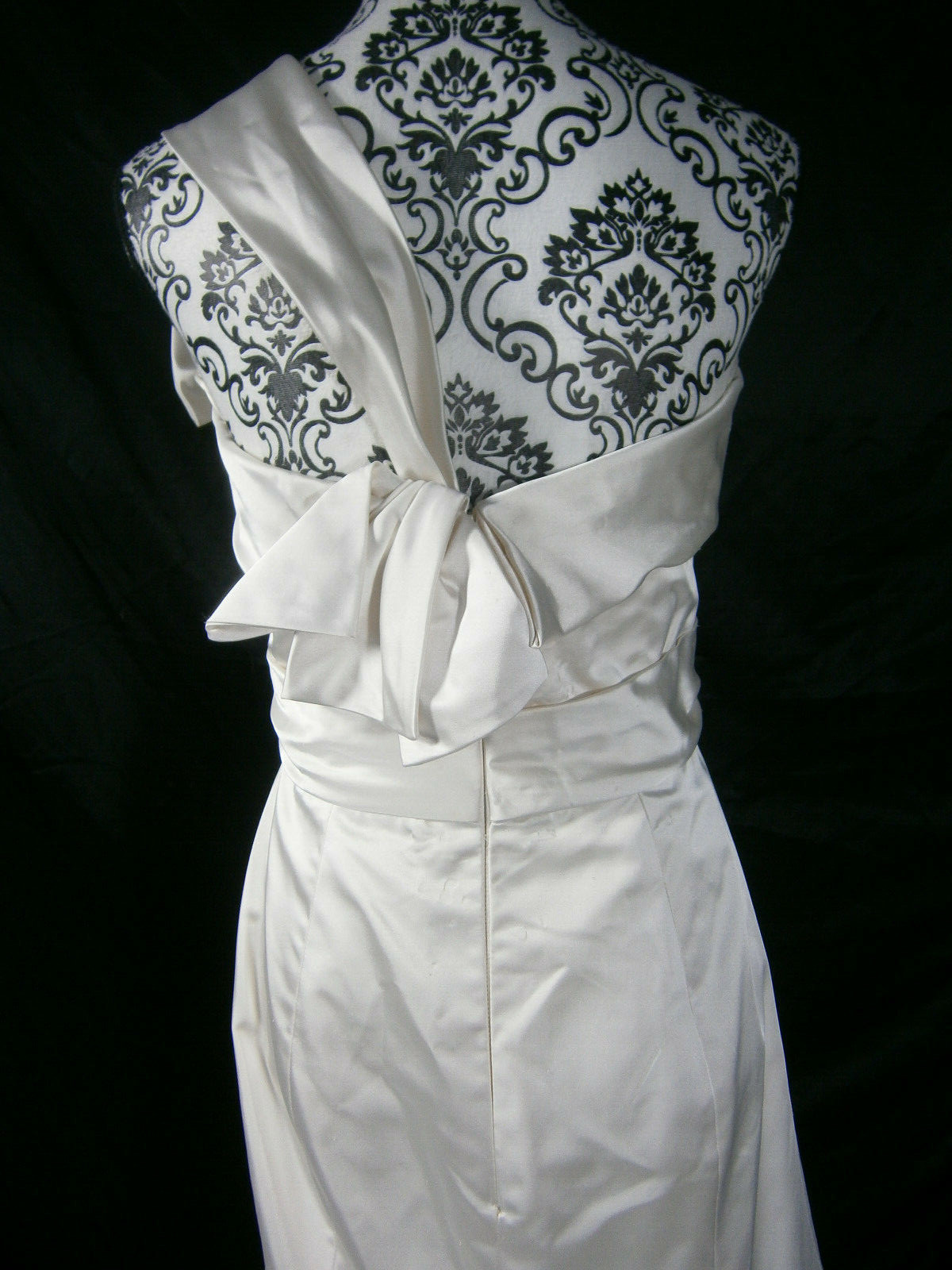 Amsale Size 10 Ivory Silk Wedding Dress One Shoulder Bow Fit & Flare Train USA