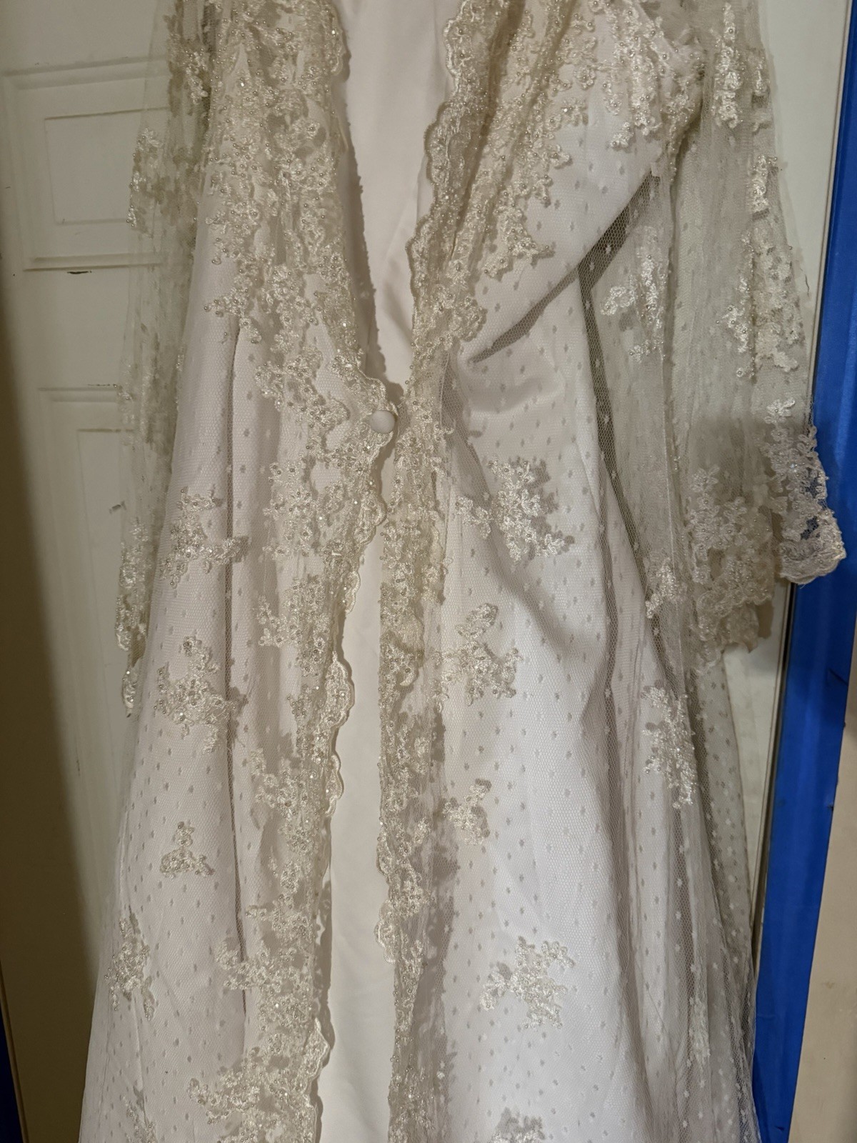PC MARY’S White/Ivory Lace Beaded Long Sleeve A-Line Full-Length Dress